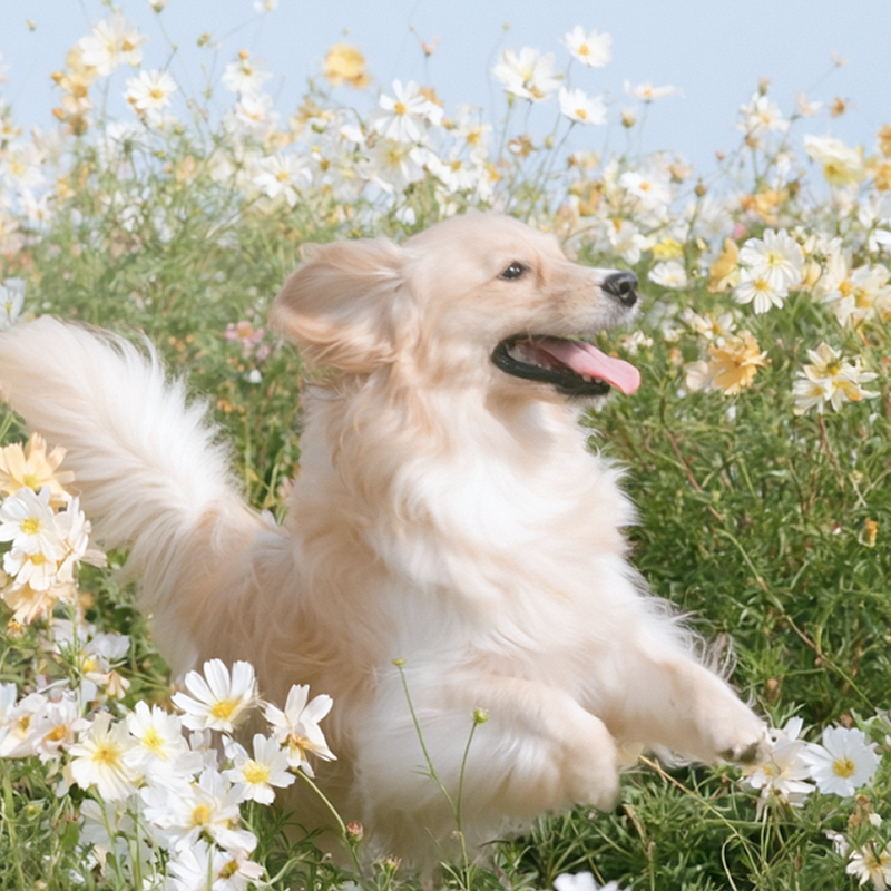 花畑を走る犬のフリーアイコン
