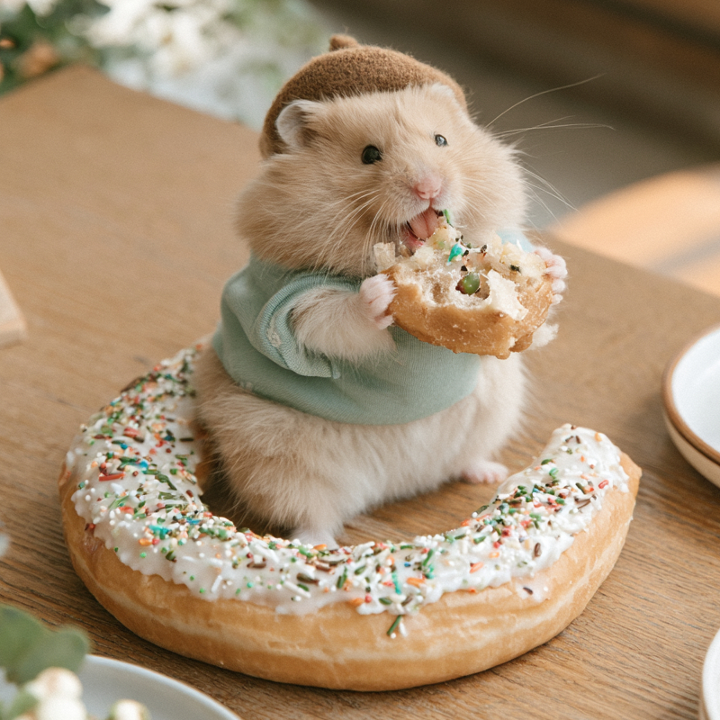 ドーナッツを食べるハムスターのフリーアイコン